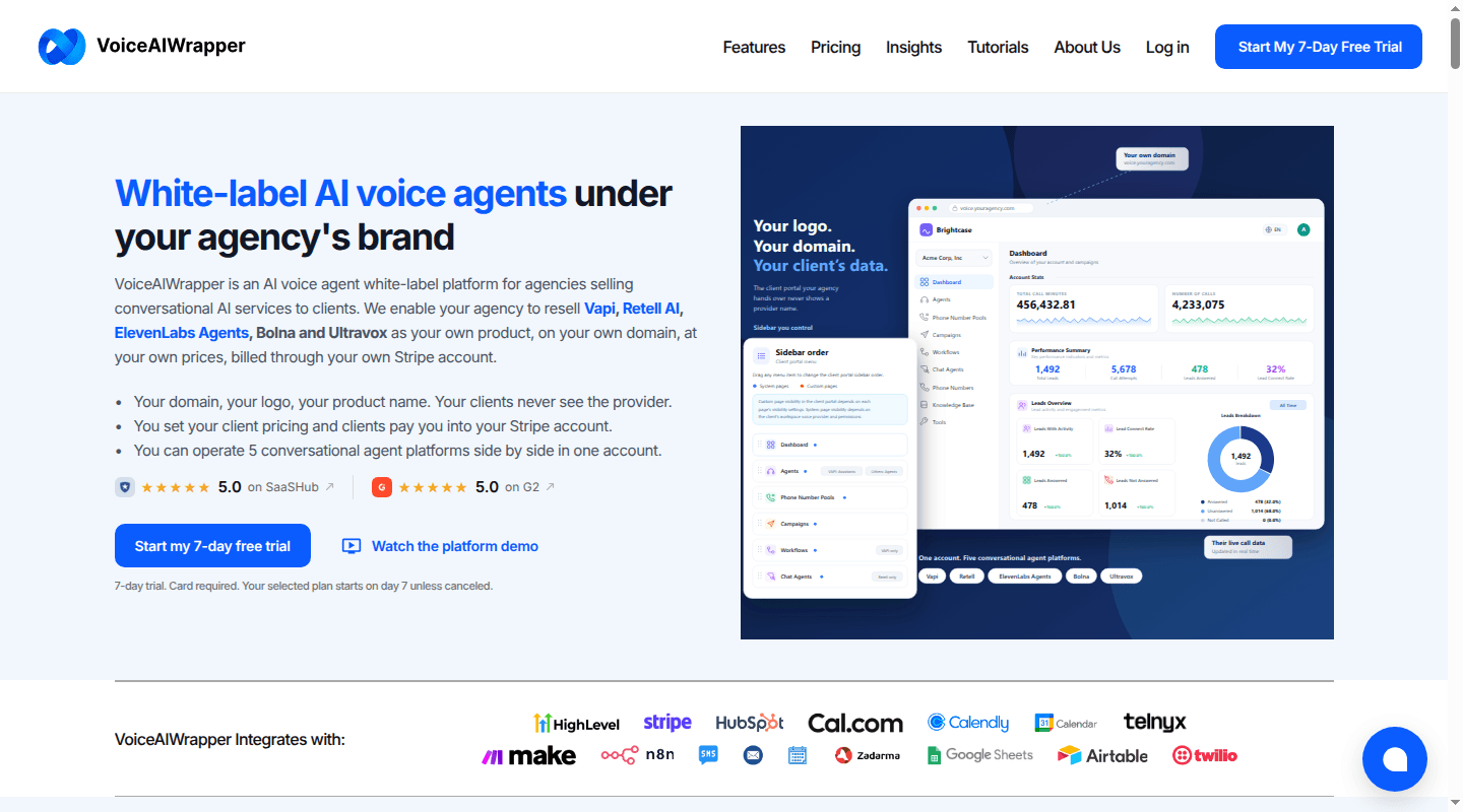 VoiceAIWrapper branded agency portal and provider integrations