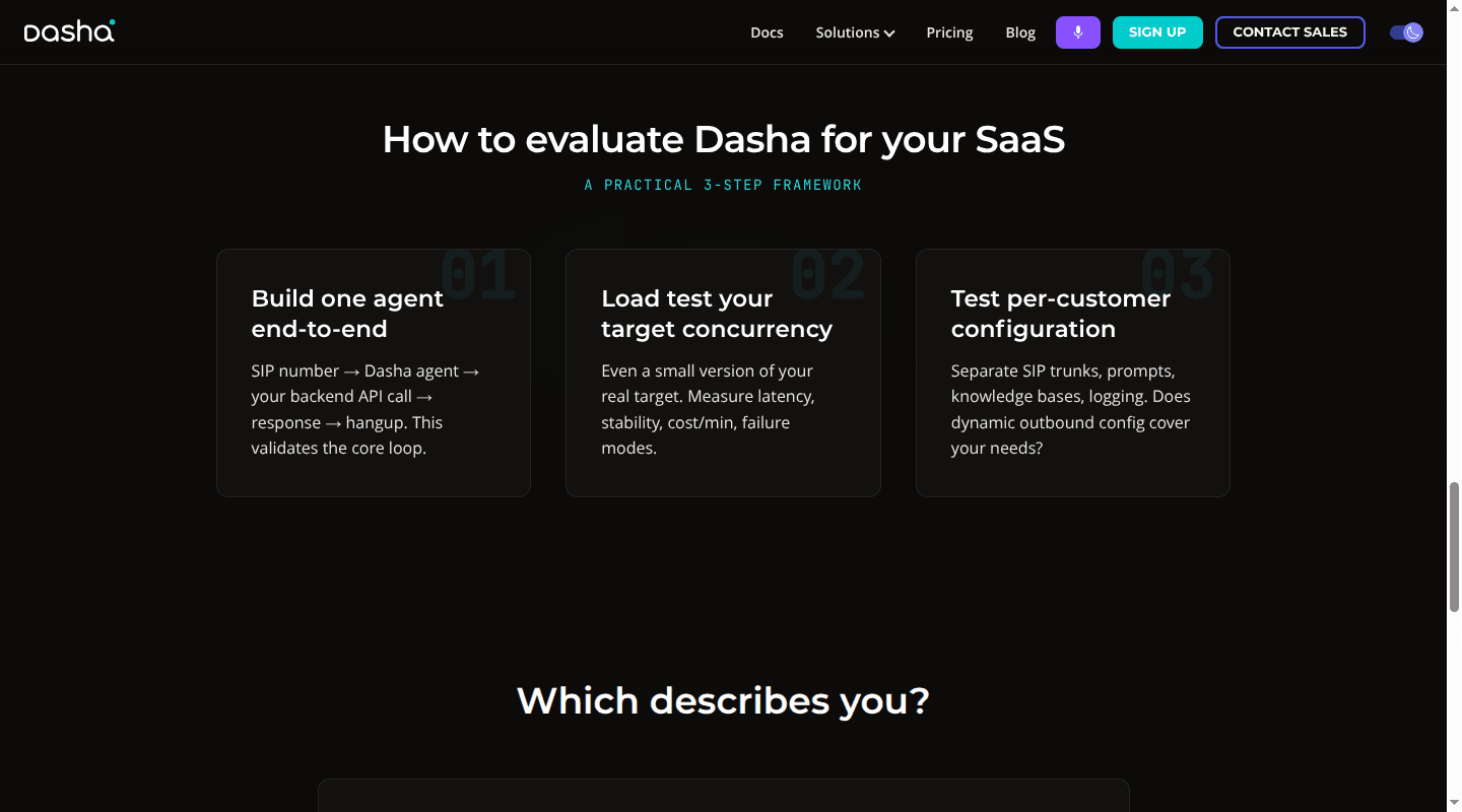 Dasha evaluation workflow for an end-to-end agent, load test, and tenant configuration
