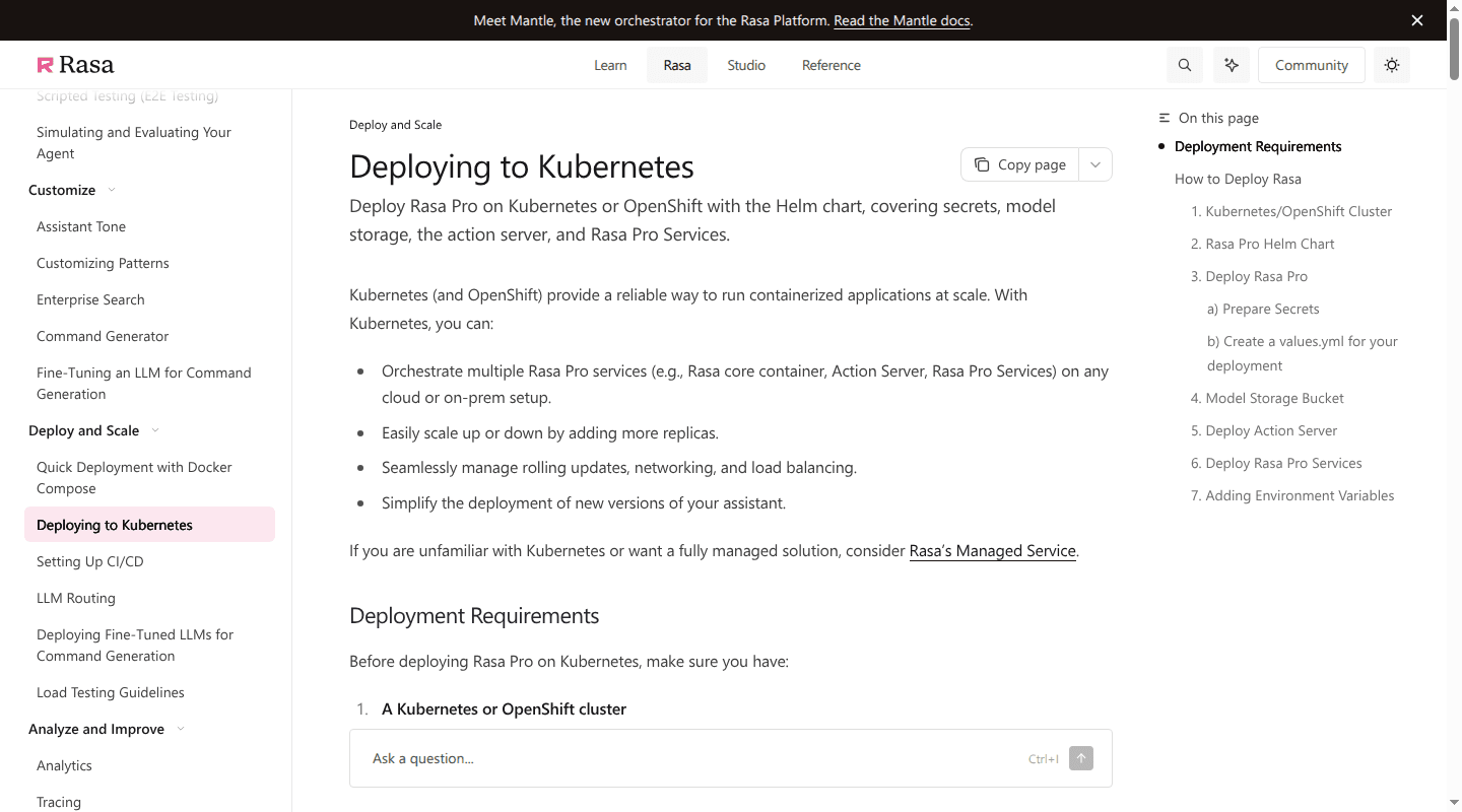 Rasa documentation describing a Kubernetes deployment for Rasa Pro