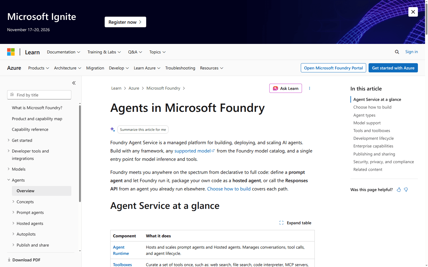 Microsoft Foundry Agent Service documentation