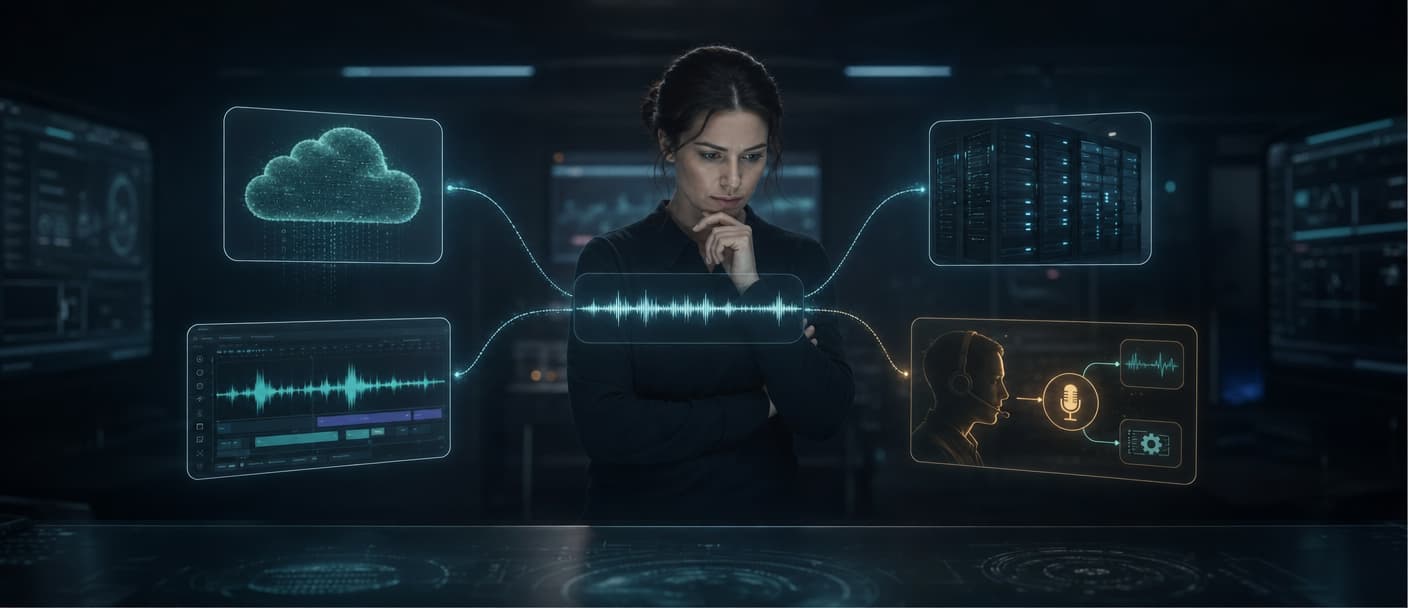 A technical decision-maker compares cloud text-to-speech, audio editing, and voice-agent options.