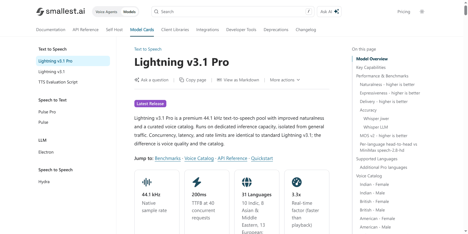 Smallest.ai Lightning v3.1 Pro documentation