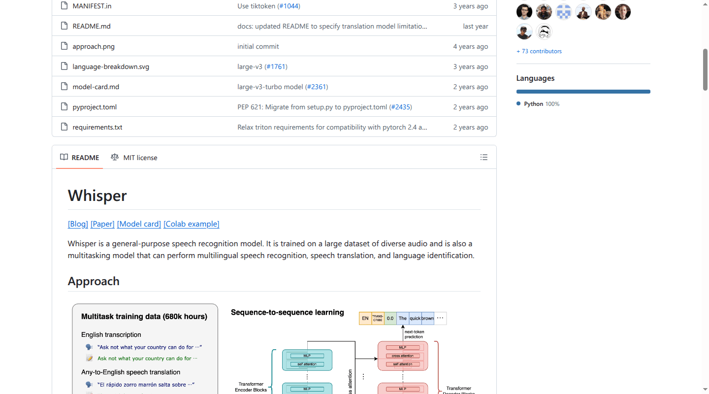 OpenAI Whisper repository showing the model's speech recognition approach