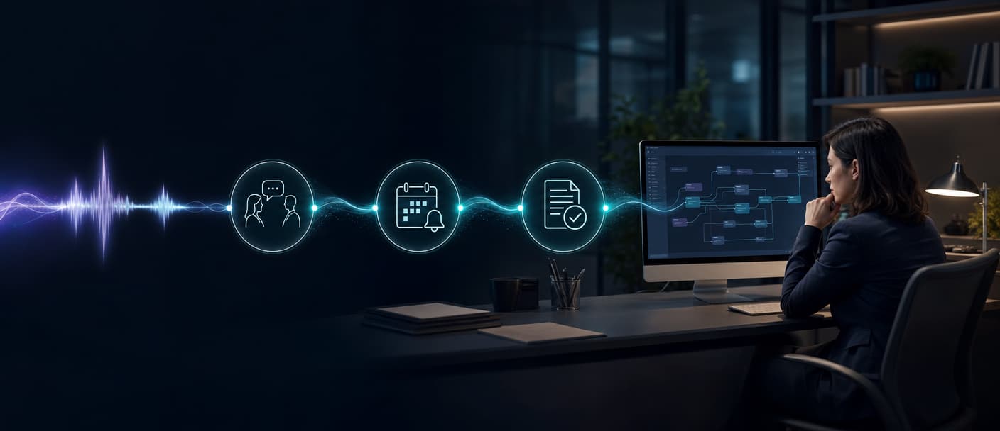 An accountant reviewing a controlled voice AI workflow