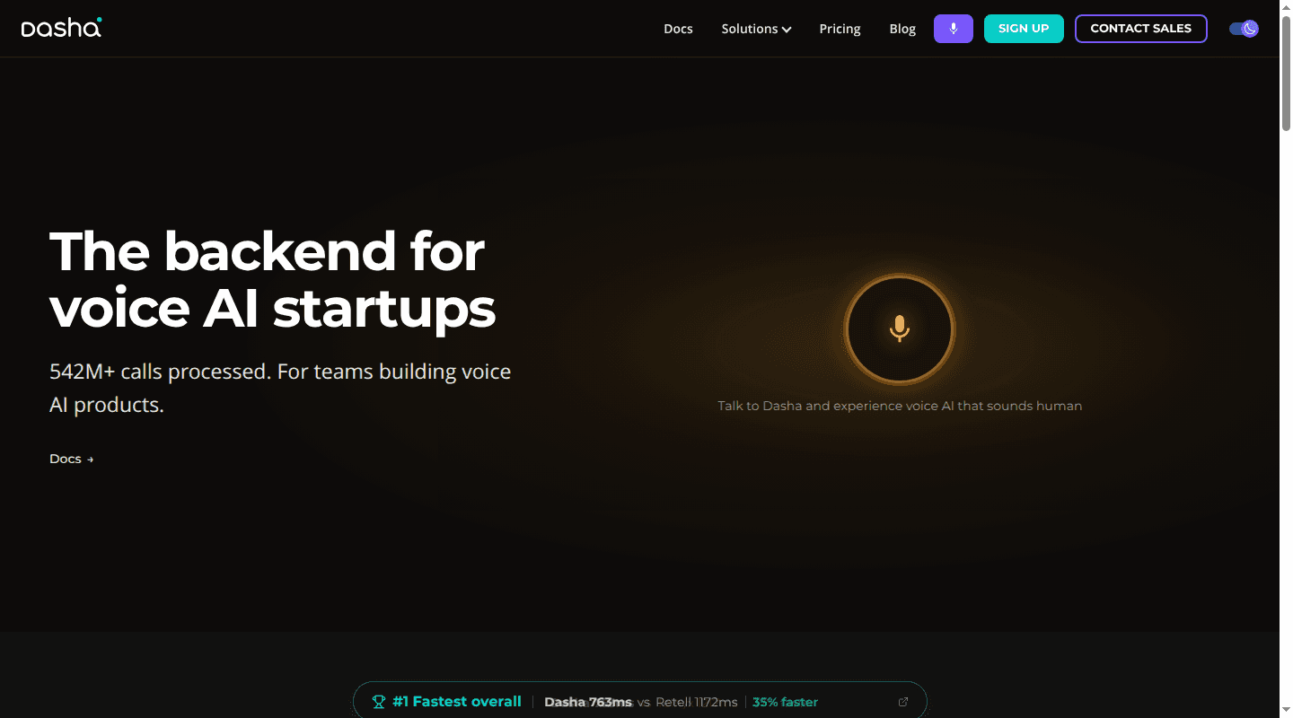 Dasha voice AI backend for teams building voice products