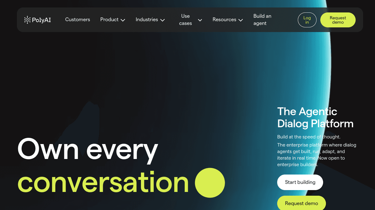 PolyAI website showing its enterprise voice assistant platform