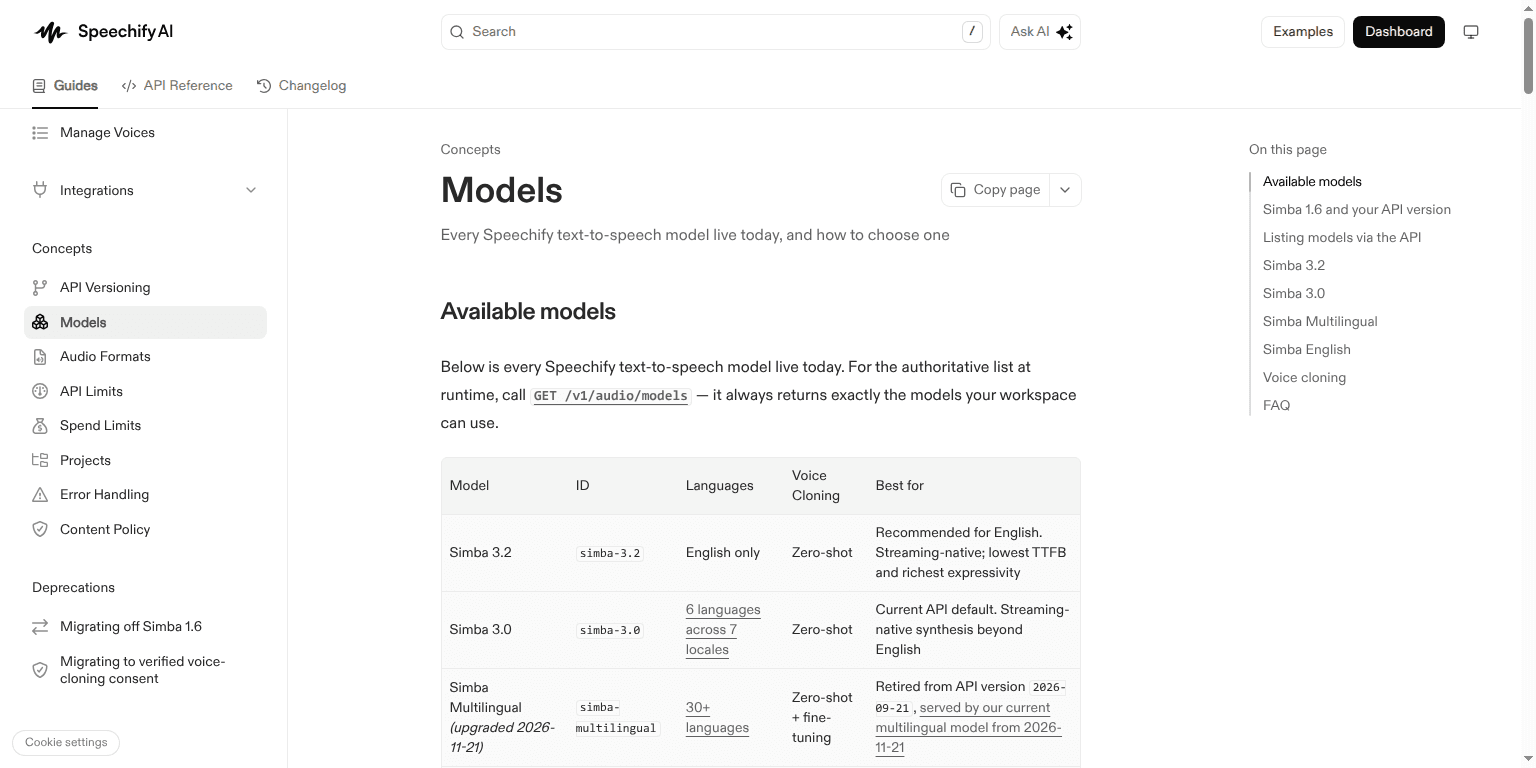 Speechify Simba 3.2 model documentation