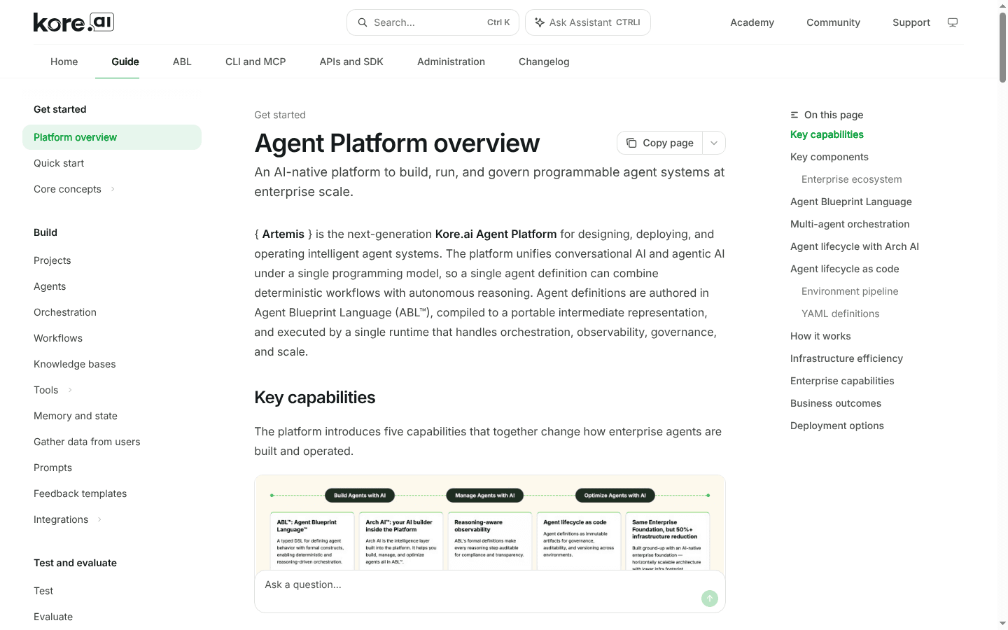Kore.ai Agent Platform documentation for Artemis