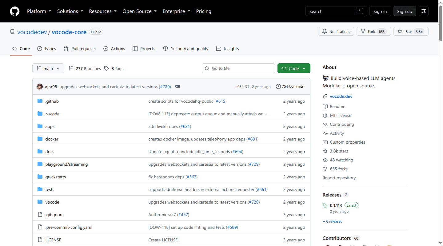 Vocode Core open-source repository on GitHub