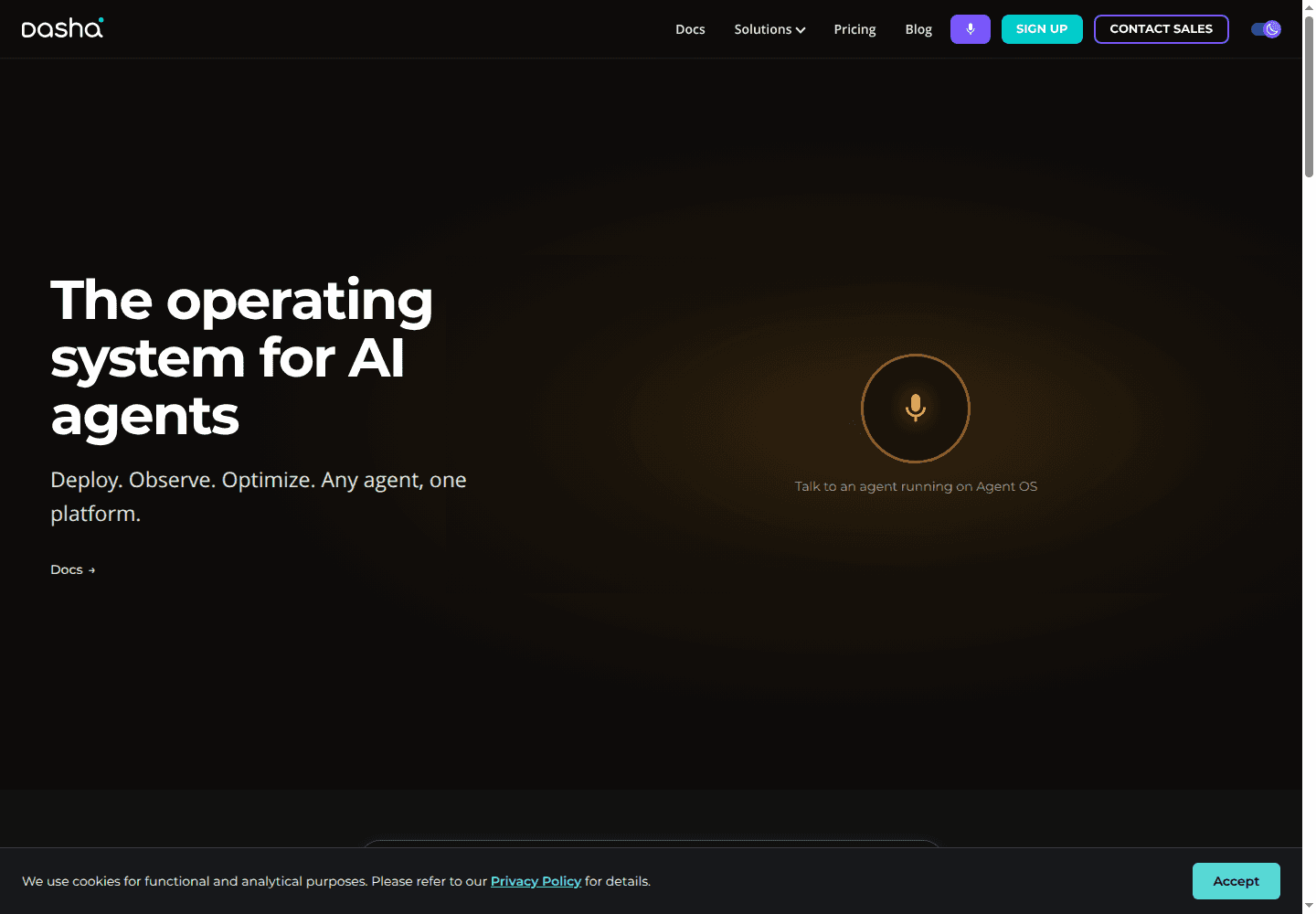 Dasha Agent OS product page for conversational agents