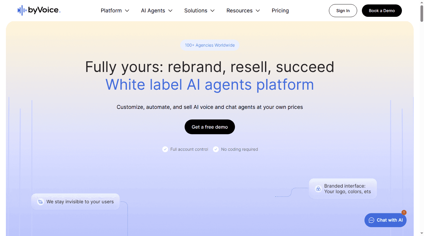 byVoice white-label AI agents platform page