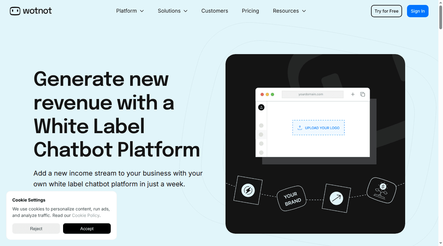 WotNot white-label portal branding page