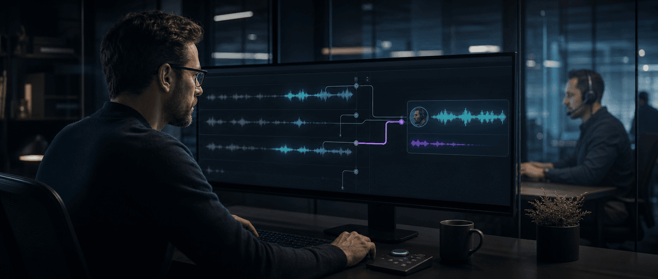 Sales operations engineer monitoring AI cold calls and a human handoff.