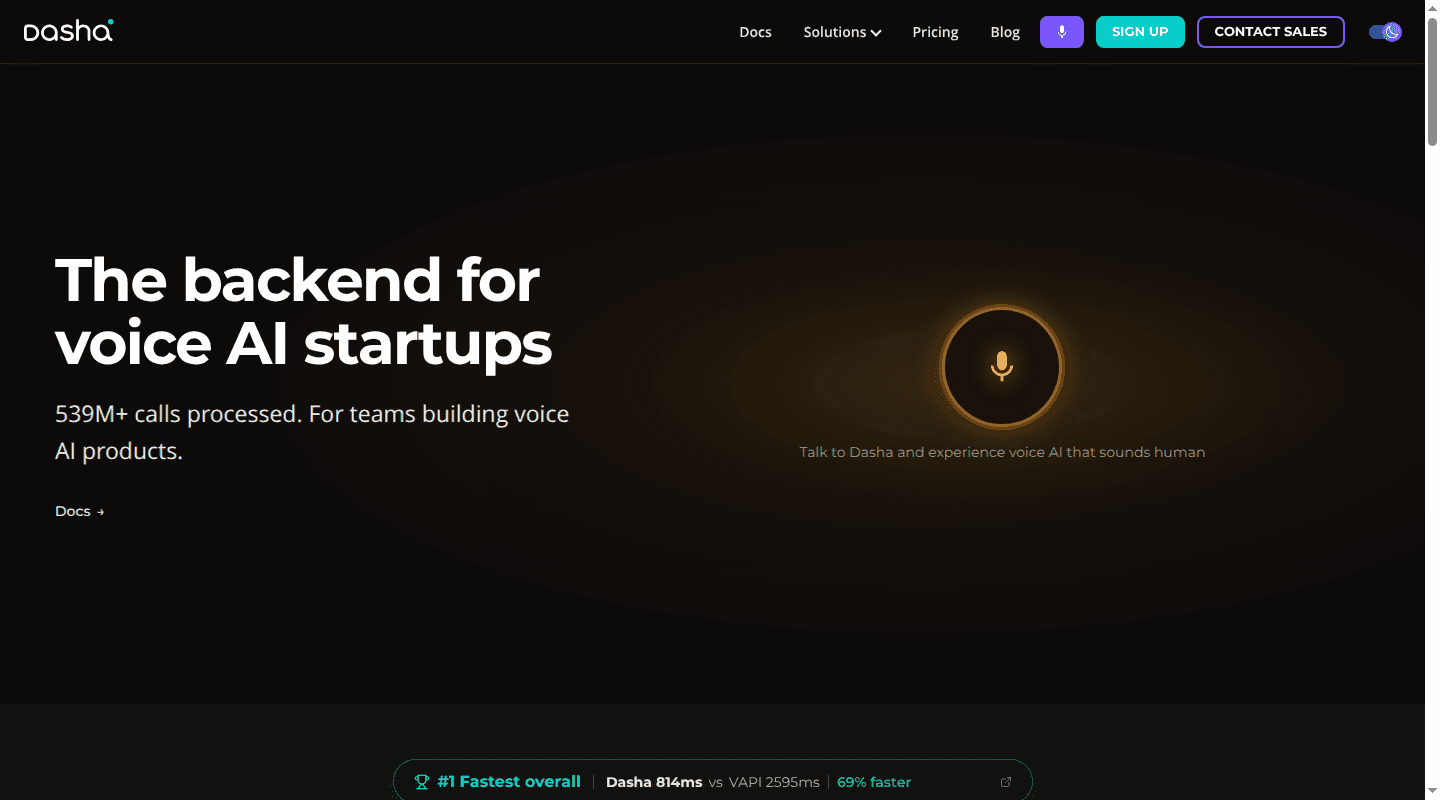 Dasha voice AI backend for teams building custom products