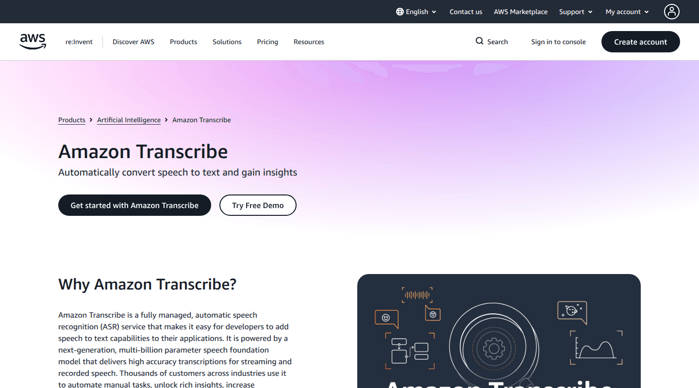 Amazon Transcribe product page