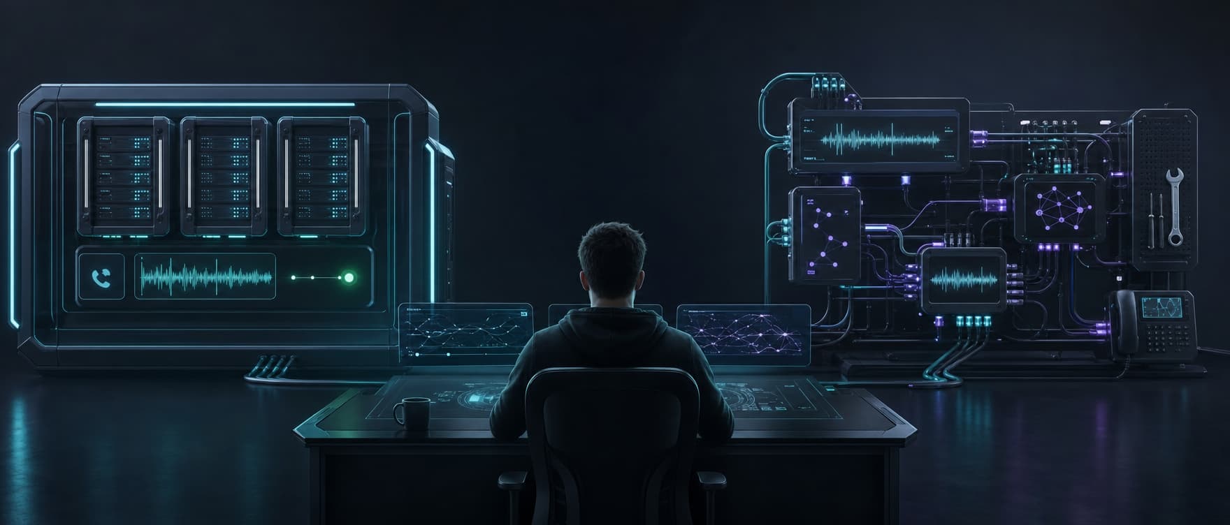 An engineer evaluates a managed voice AI runtime and an exposed self-hosted voice stack.