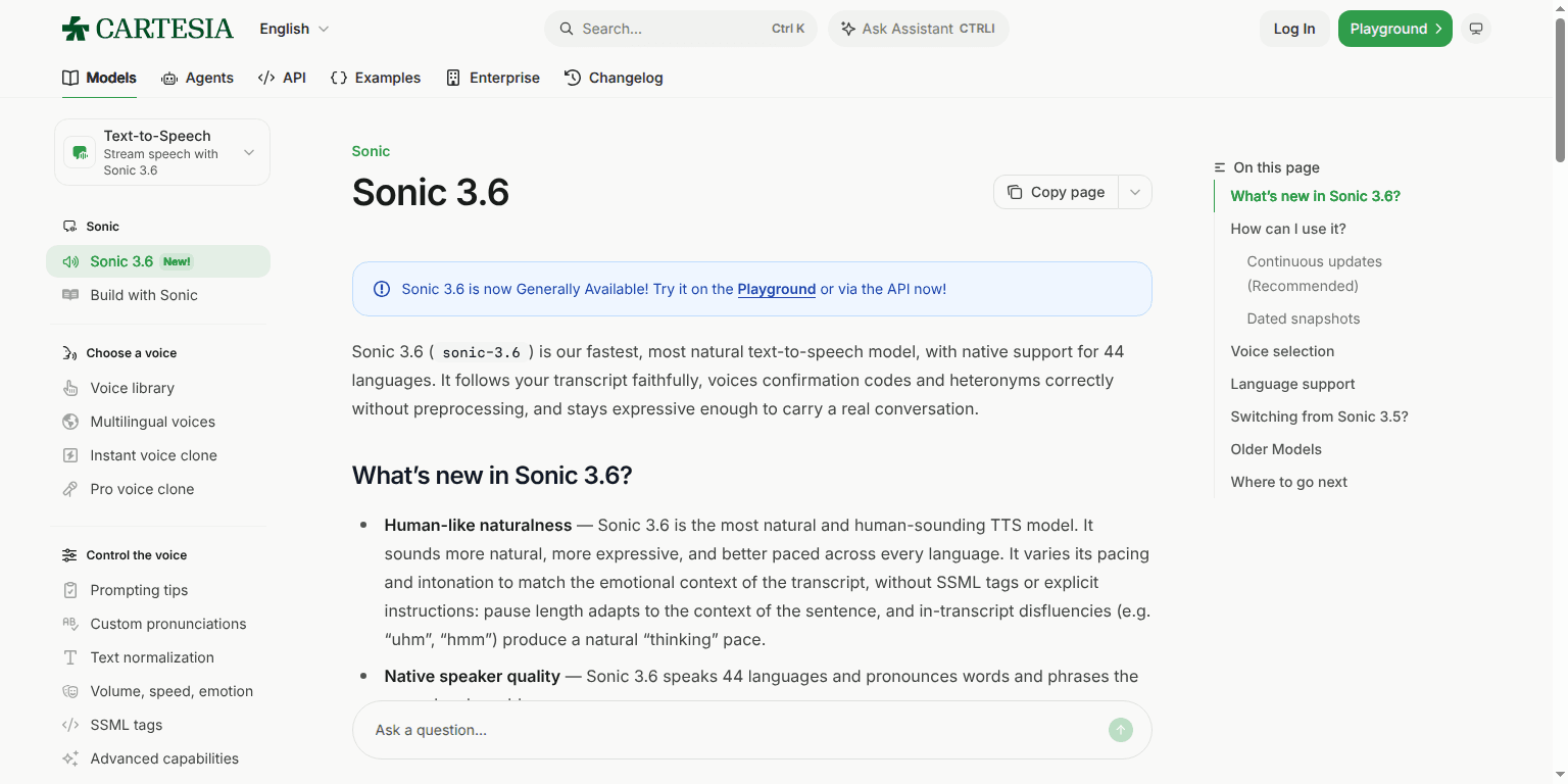 Cartesia Sonic 3.6 model documentation