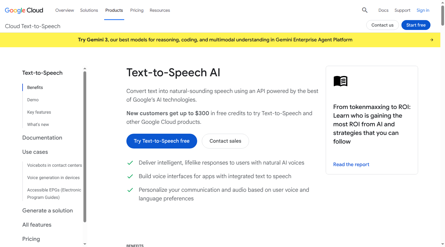 Google Cloud Text-to-Speech product page