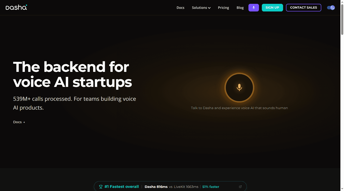 Dasha voice AI backend for teams building voice AI products