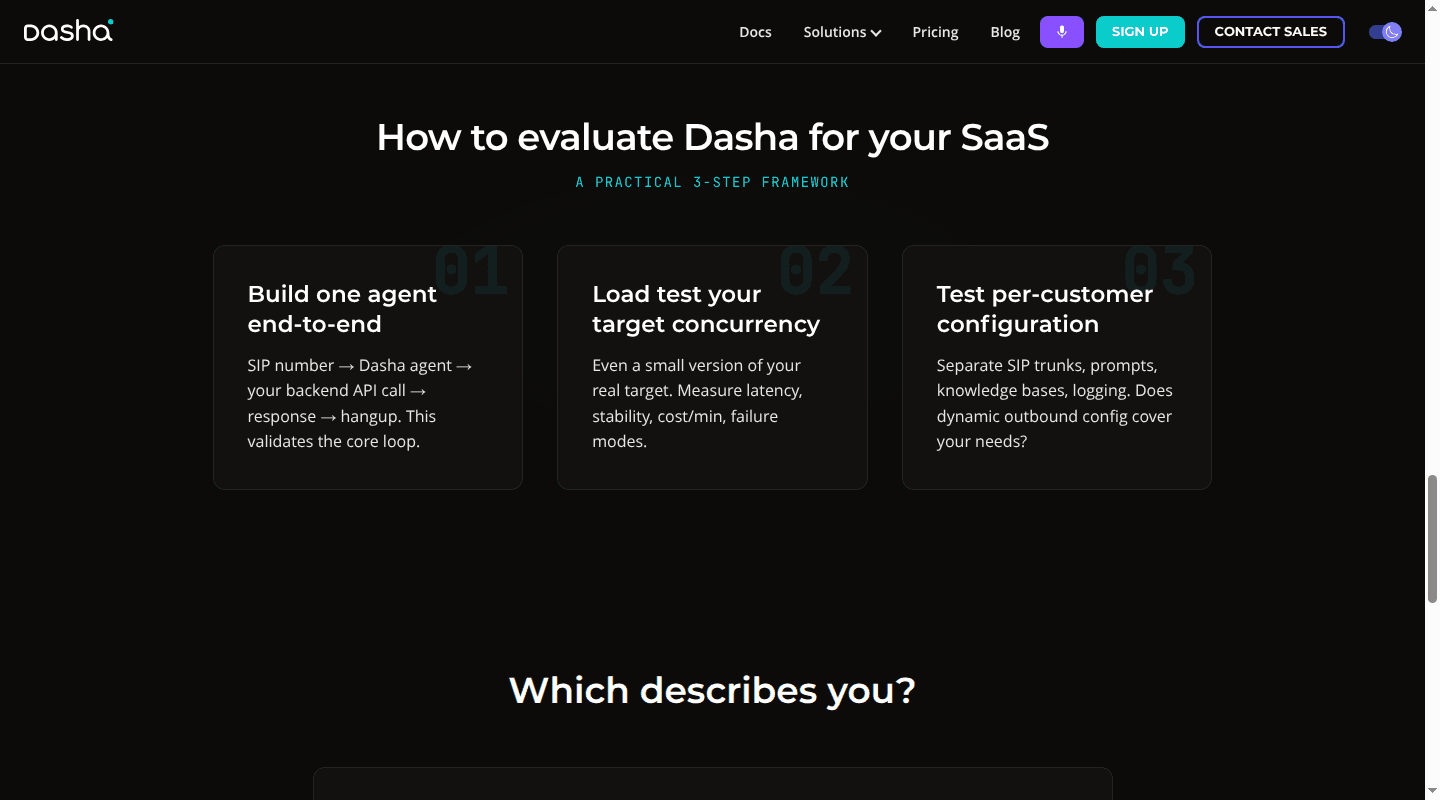 Dasha voice AI backend evaluation framework for agent workflows, load testing, and customer configuration