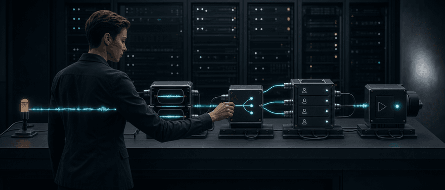 Engineer routing a voice call through a modular enterprise control plane