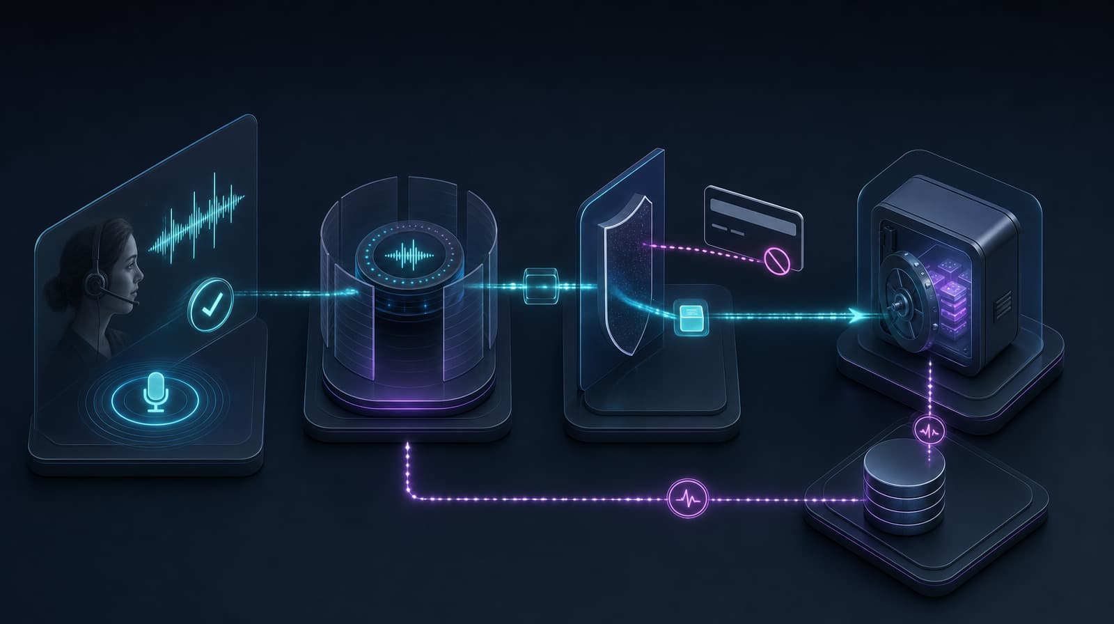 Secure voice payment architecture that keeps card data in Stripe and outside the Dasha conversation path.