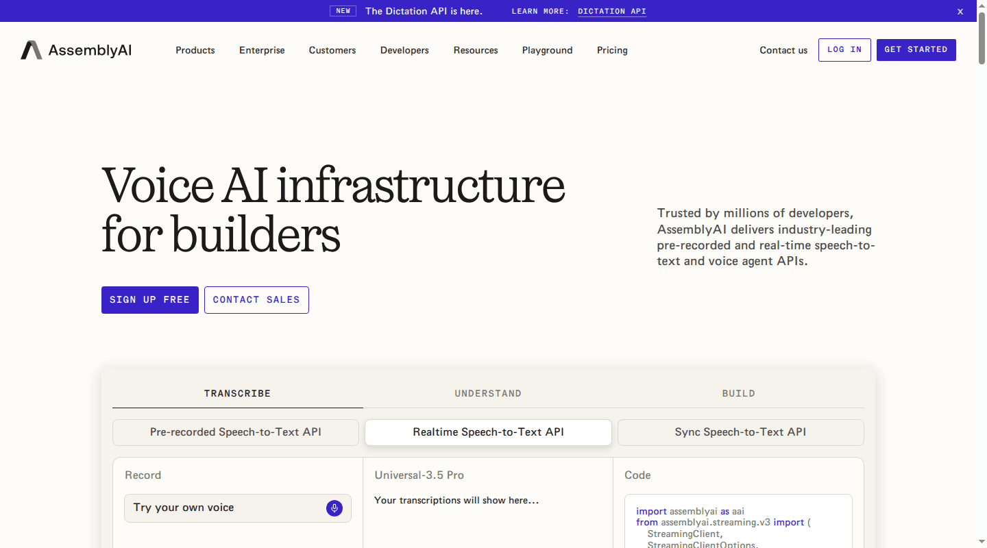 AssemblyAI voice infrastructure homepage