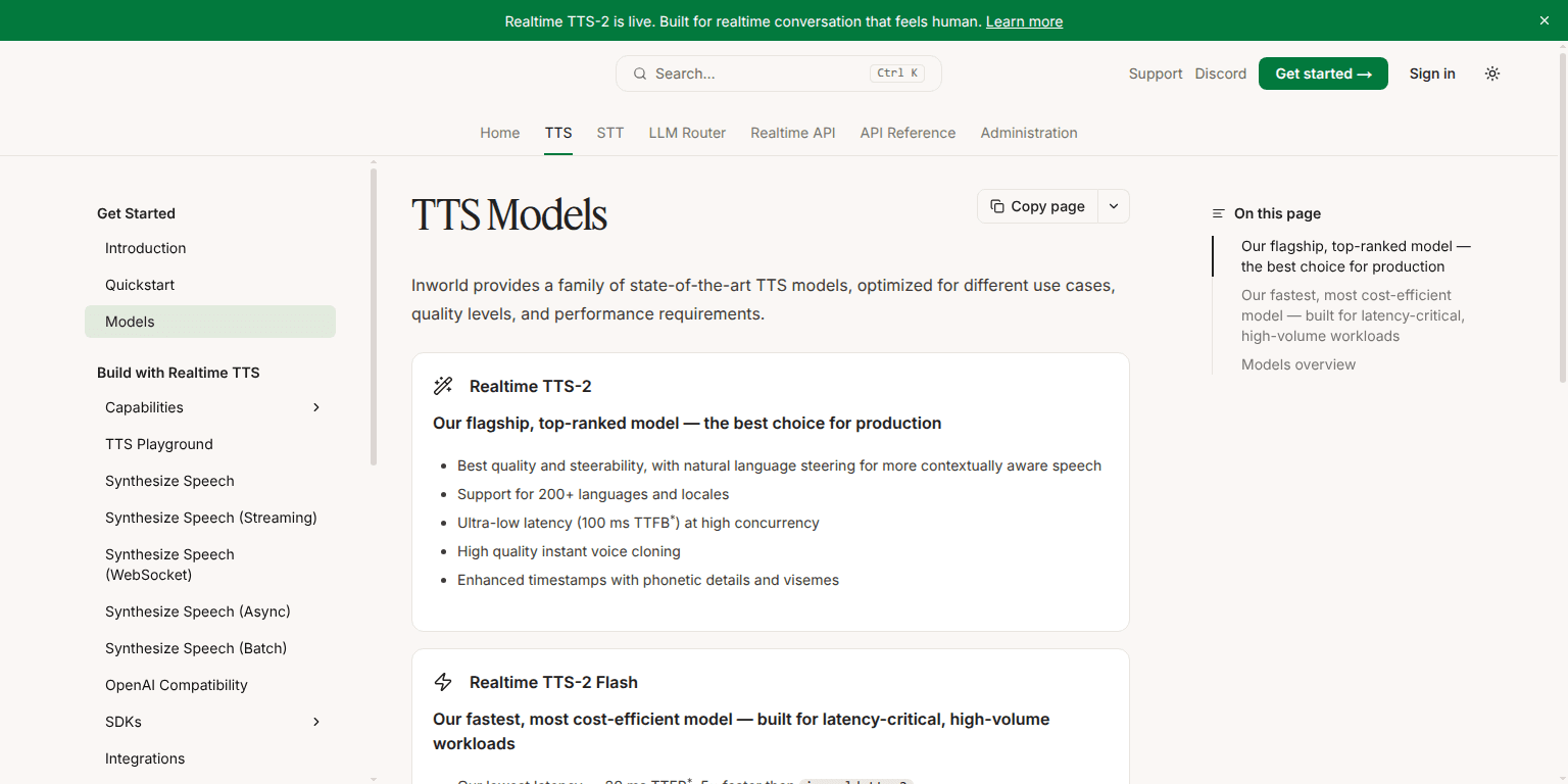 Inworld Realtime TTS product page