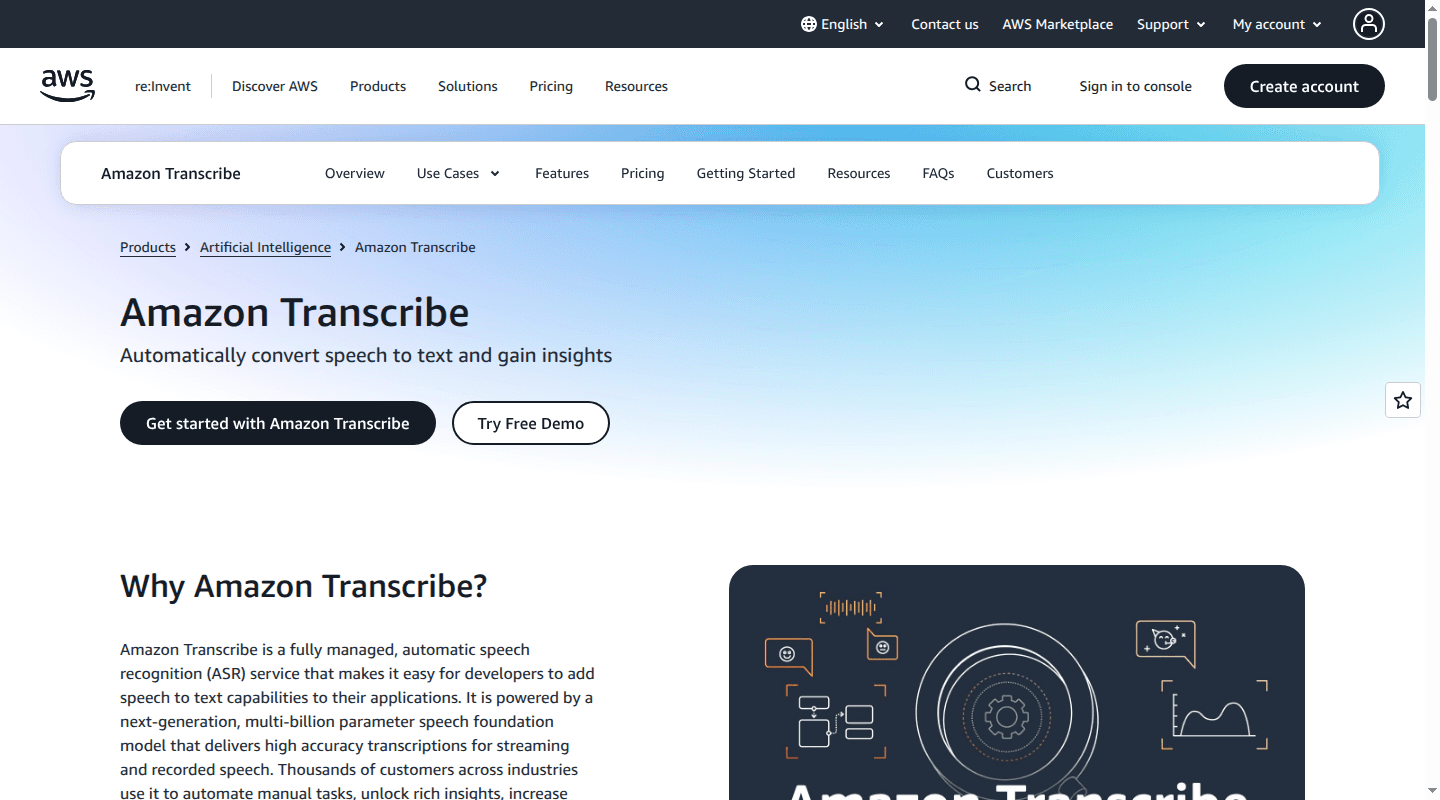 Amazon Transcribe product page