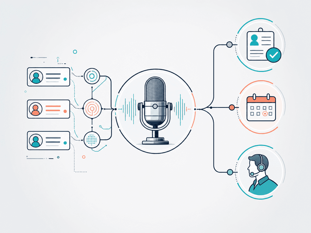 Lead records flow through an AI voice conversation into qualification, meeting booking, or human handoff.