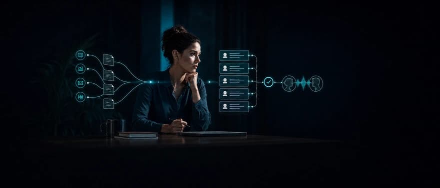 A governed predictive sales workflow from data signals to a ranked queue and voice conversation