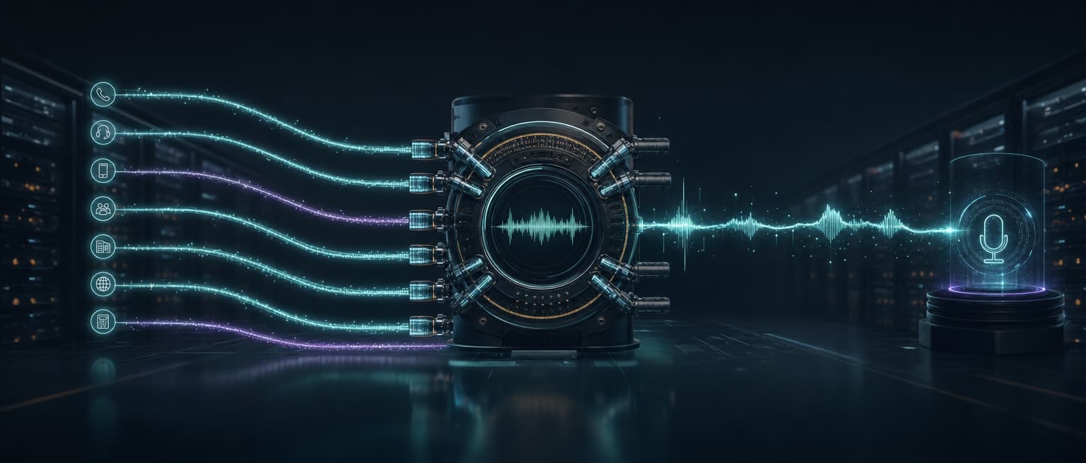 Seven carrier routes converging into one voice AI signal