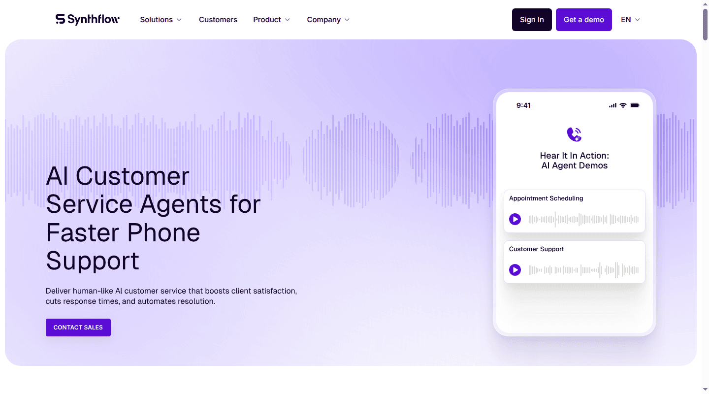 Synthflow AI customer service agents for phone support