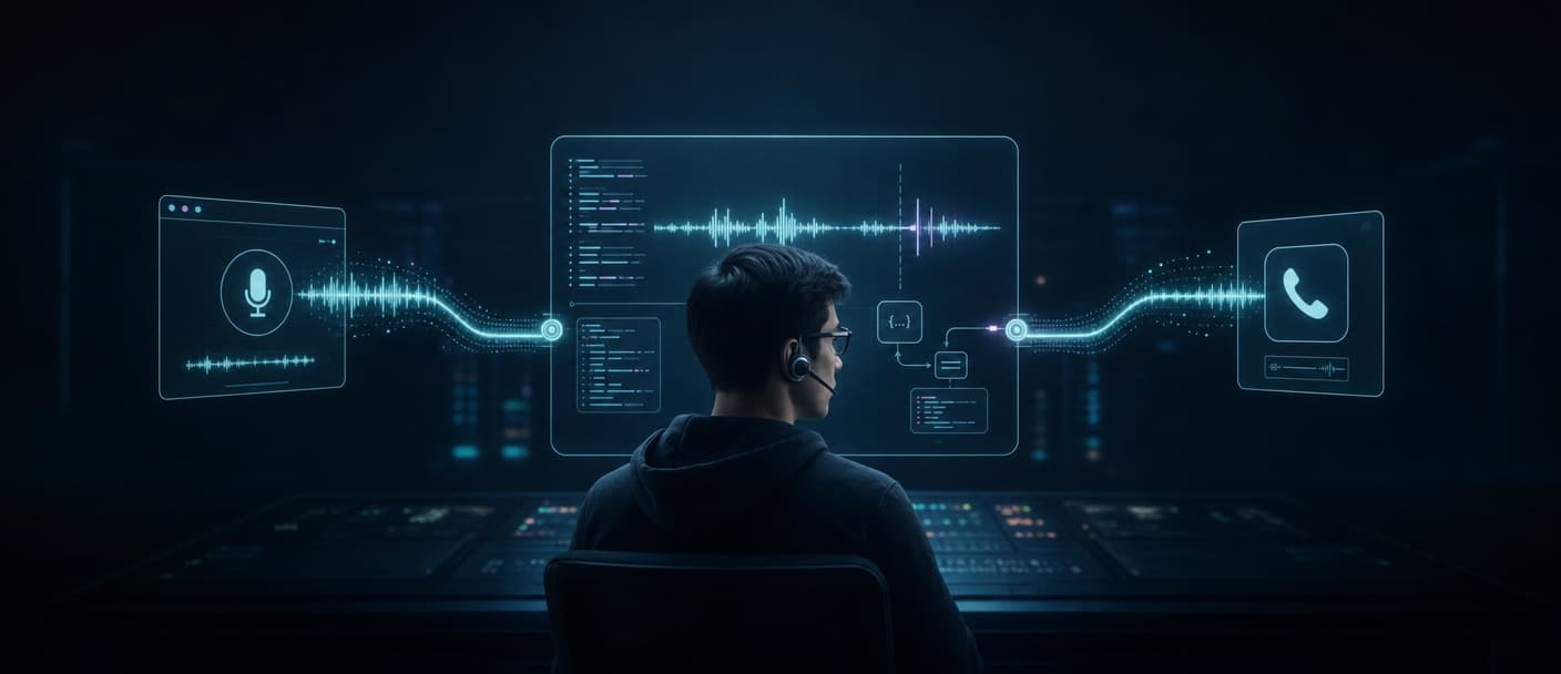 A developer operating a Realtime API voice session across browser, server, and phone audio