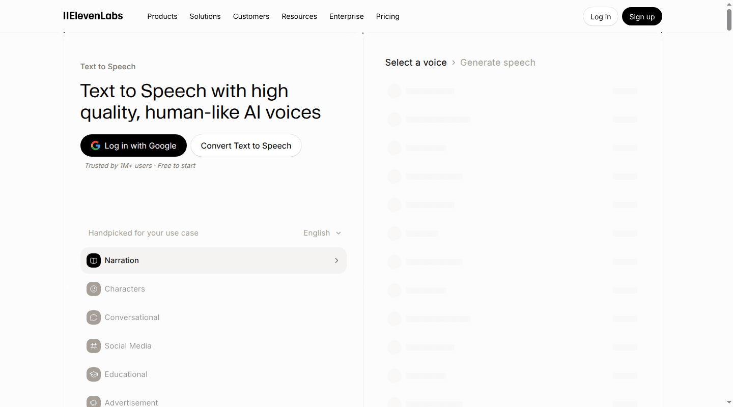 ElevenLabs text-to-speech interface