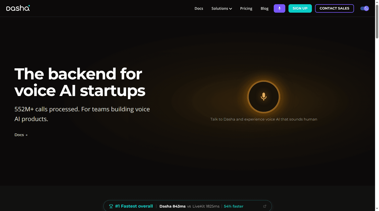 Dasha voice AI backend product page