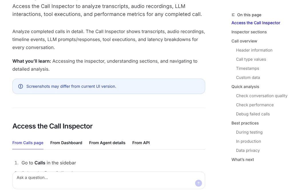 Dasha Call Inspector documentation for completed-call analysis