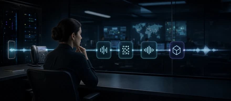 A live voice call moving through telephony, speech, runtime, tools, and observability layers