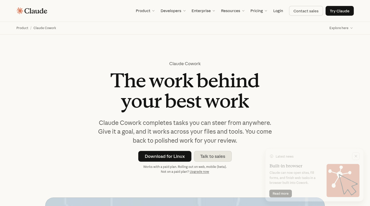 Claude Cowork product homepage