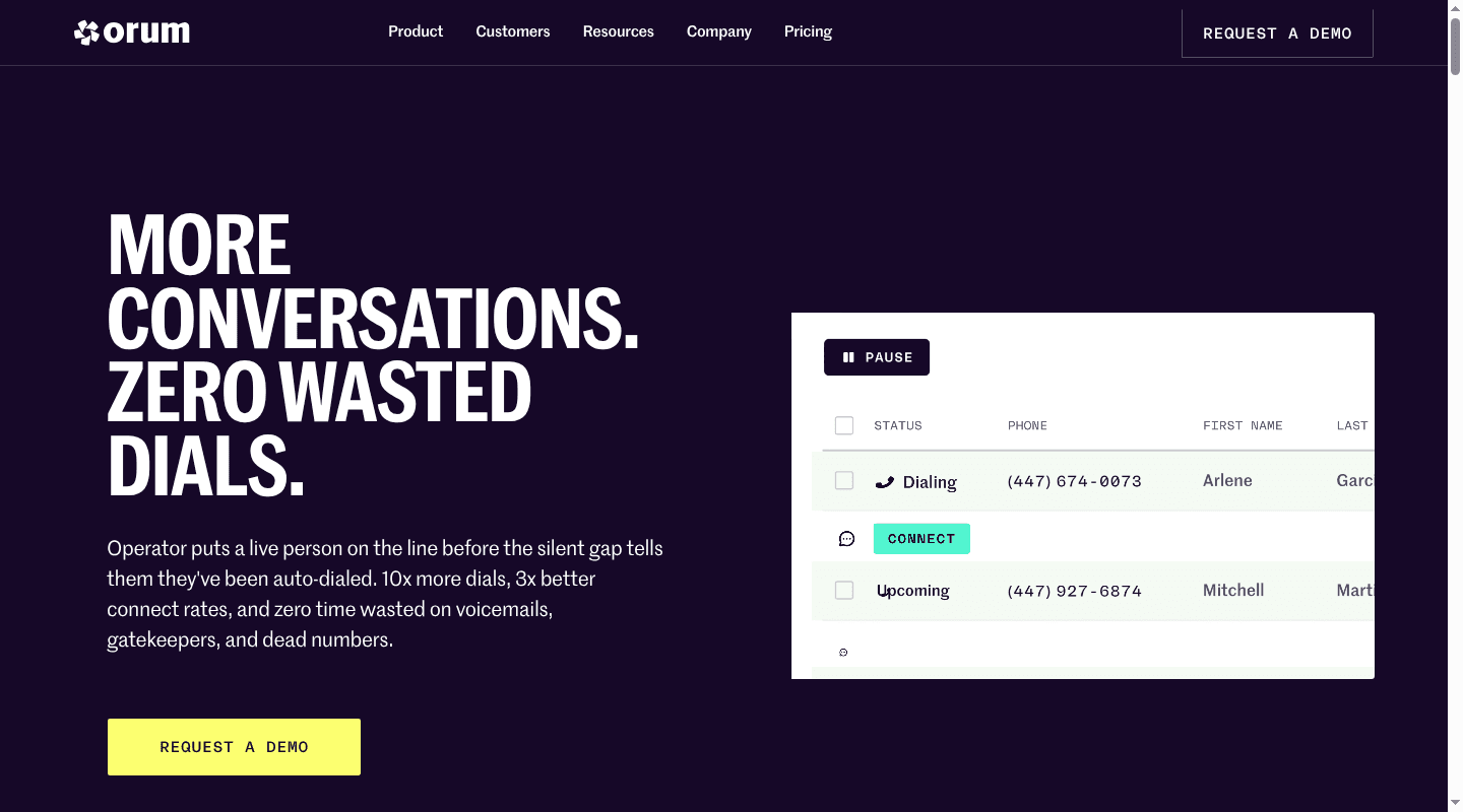 Orum parallel dialer connecting human sales representatives