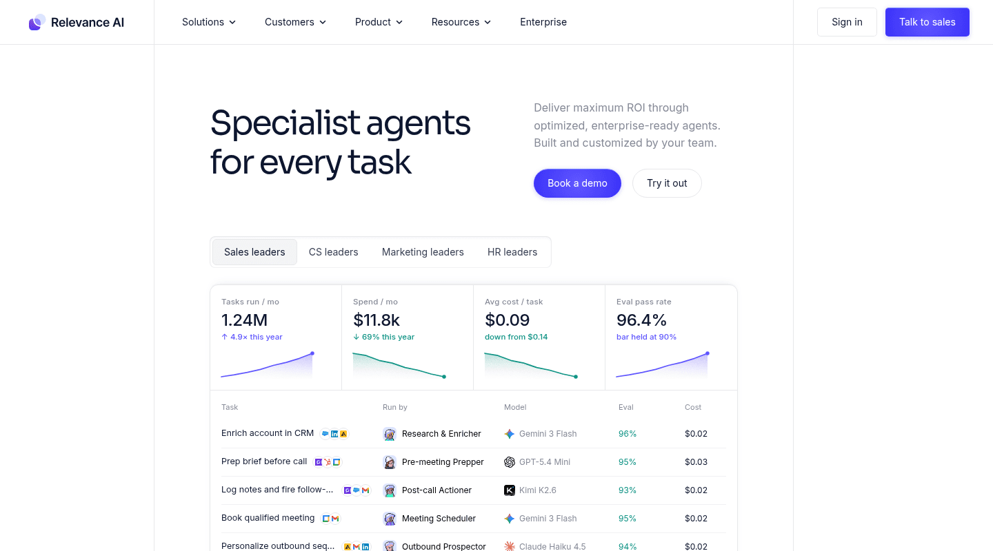 Relevance AI agent platform homepage