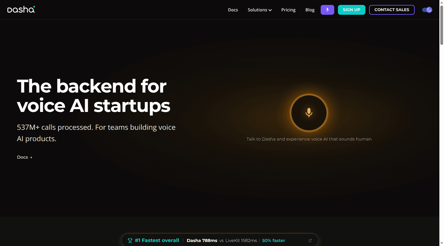 Dasha voice AI backend product page