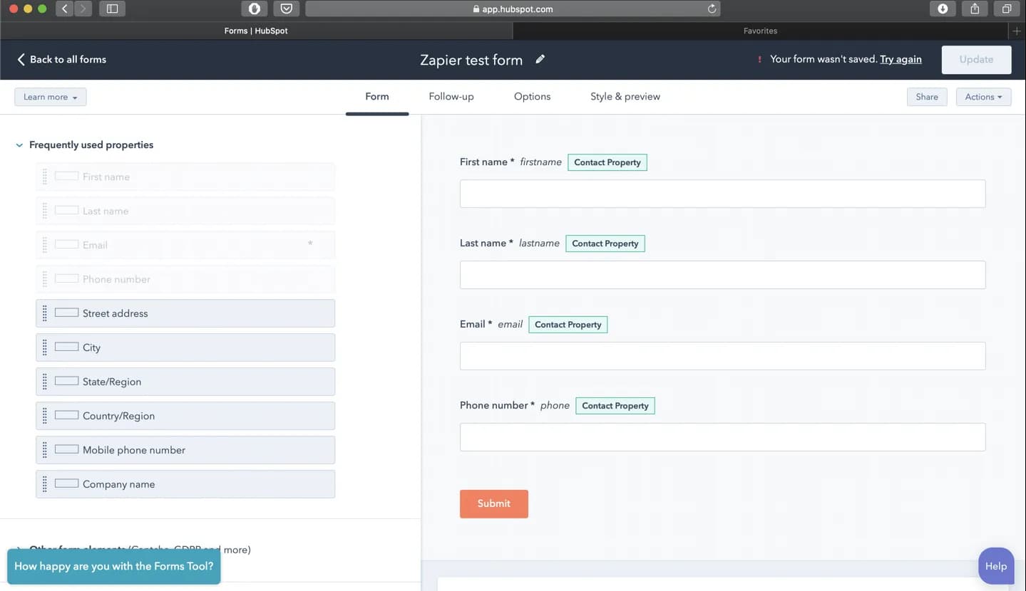 Fields in your Hubspot form