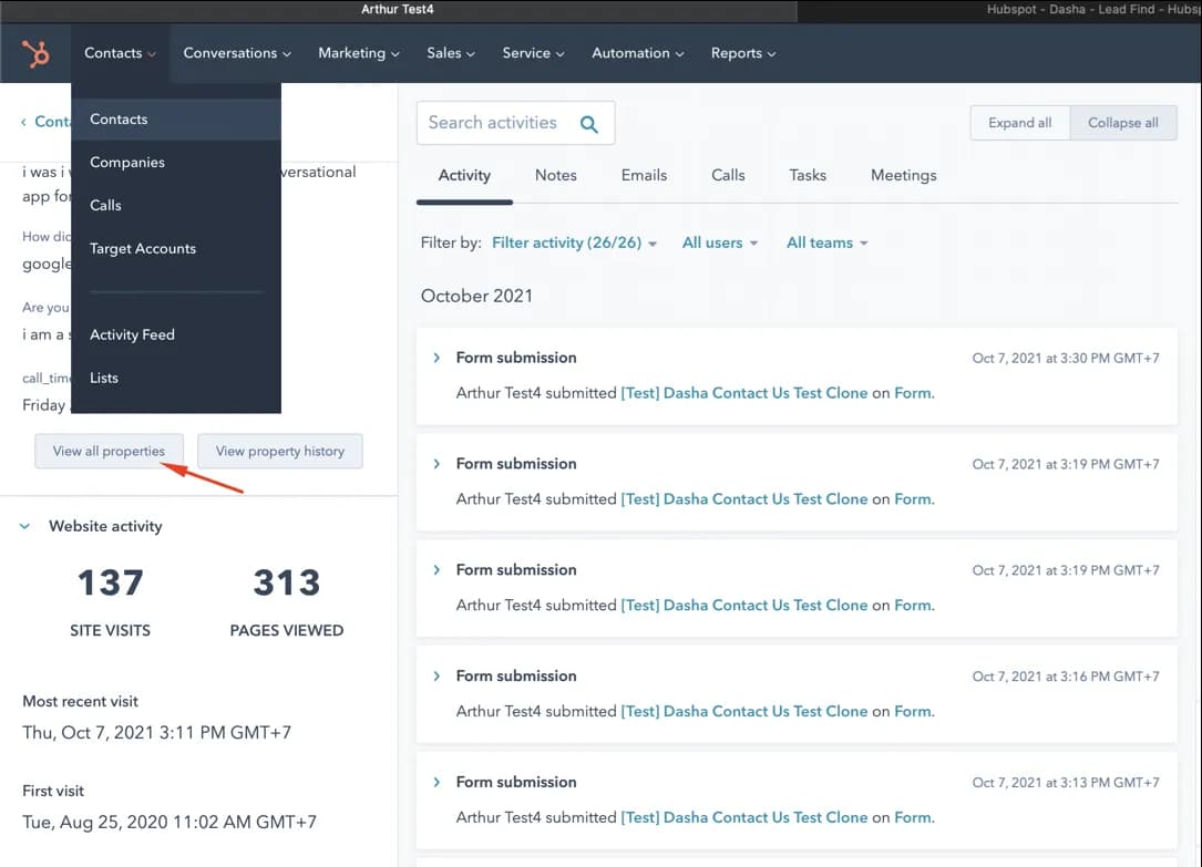 View all properties in Hubspot
