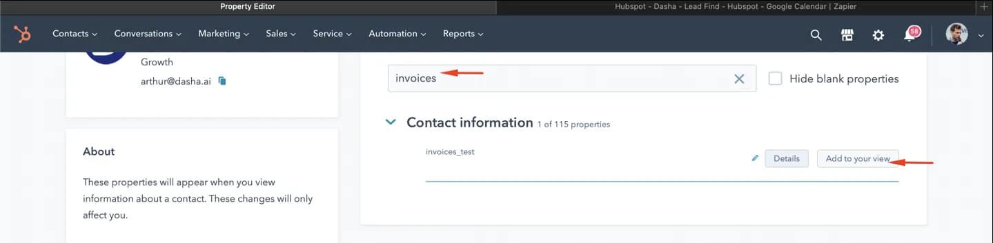 Add custom property to your Hubspot contact card view