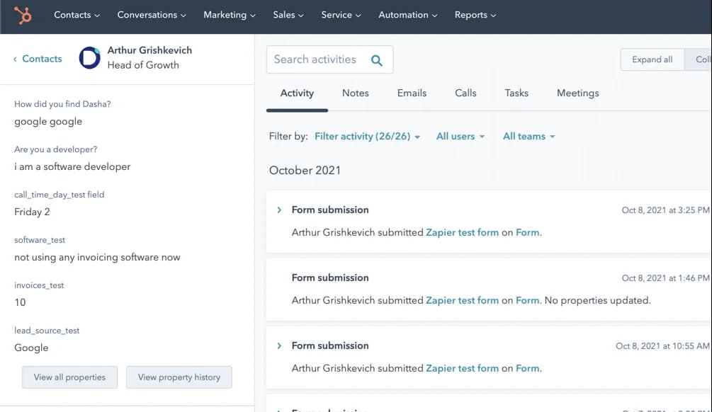 Your collected data in Hubspot
